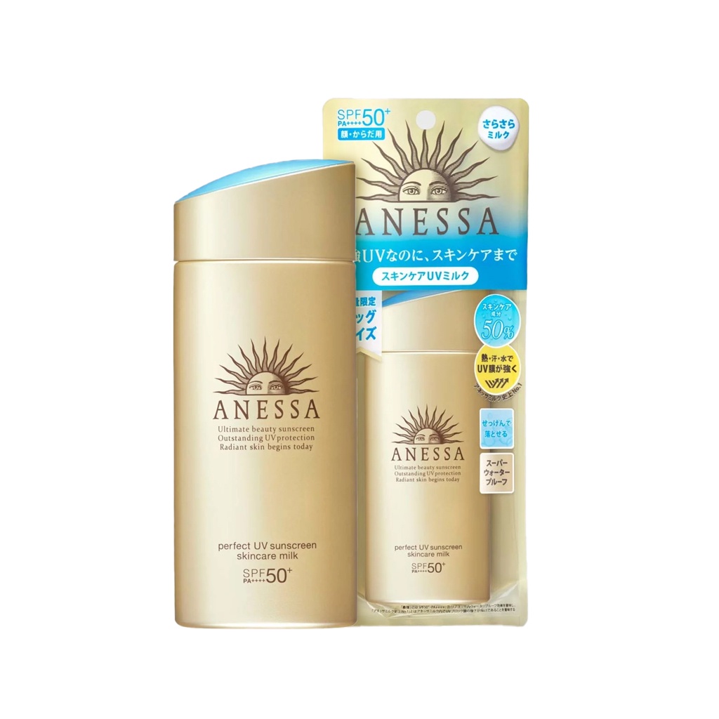 ANESSA Perfect UV Sunscreen Skincare Milk SPF50+ PA++++ 90ml ขวดสีทอง ป้ายคิง กันแดดเนื้อน้ำนม