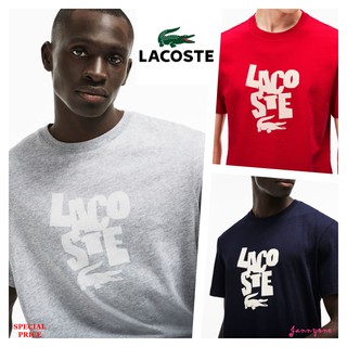 LACOSTE MENS CREW NECK LETTERING COTTON T-SHIRT