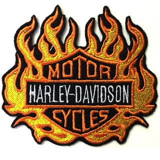 อาร์มปักลาย Harley ลายไฟ 7x8 cm ติดเสื้อติดหมวก ติดสินค้าแฟชั่น งาน DIY เสื้อผ้า งานปักระเอียด No.F3Aa51-0013a001