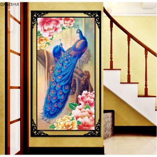 QIANZEHUI,DIY Diamond Embroidery,Round Diamond Full rhinestone 5D Peony peacock Diamond painting cross stitch,needlework