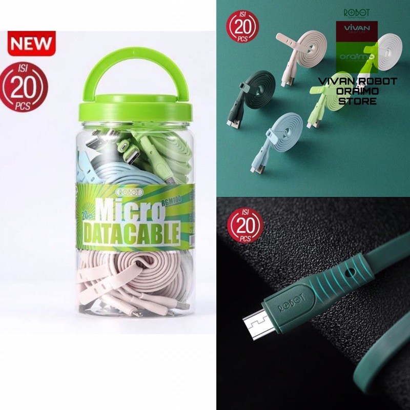 RGM CABLE RGM RGM100 1 JAR ONTENTS 20pcs ROBOT RGM100 Micro usb 2.1a 100 ซม. สายเคเบิลข้อมูลต้นฉบับ