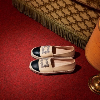 Florence dark beige รองเท้าพื้นสาน espadrilles หัวดำ รองเท้าคัชชู