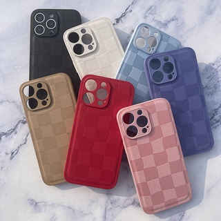เคสโทรศัพท์ซิลิโคน TPU แบบนิ่ม ลายกระดานหมากรุก หนัง PU ยืดหยุ่น สําหรับ iPhone 14 14Pro 14Plus 14Promax 13 13Pro 13Promax