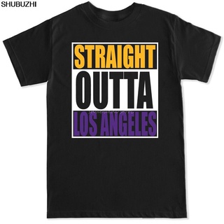 ผ้าฝ้ายแท้ใหม่ เสื้อยืดลําลอง แขนสั้น คอกลม พิมพ์ลายนักบาสเก็ตบอล Outta Los Angeles La Lakers สีม่วง สีทอง สําหรับผู้ชาย