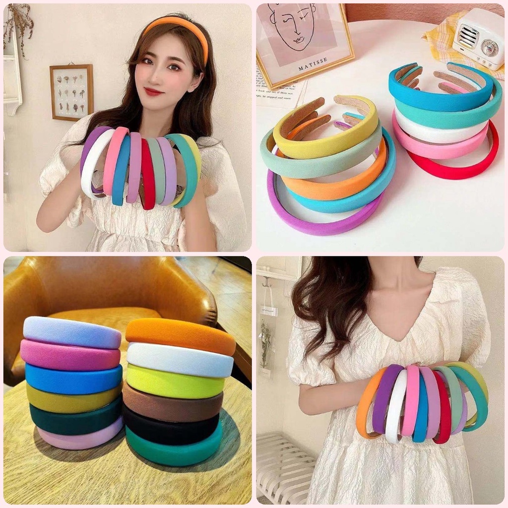 ผ้าโพกศีรษะ ผ้าซาติน สีพื้น แบบเรียบง่าย สไตล์เกาหลี