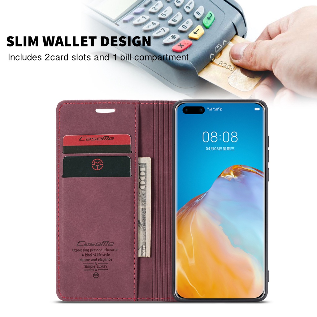 Huawei P30 Lite / P40 Pro / P50 PRO / P30 PRO Case Caseme Cover Leather Wallet - สีดํา
