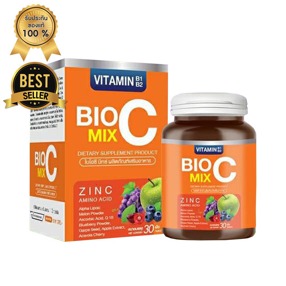 BIO C MIX Plus Vitamin Alpha+Zinc ไบโอ ซี มิกซ์ พลัส วิตามิน ขนาด 30