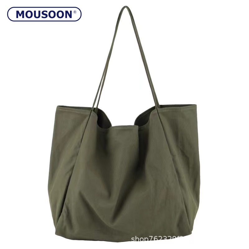 Mousoon กระเป๋าสะพายสุภาพสตรีกระเป๋าสะพายกระเป๋าผ้าใบ Tote Bag Tote Bag ความจุขนาดใหญ่สีทึบสไตล์ขี้เกียจ