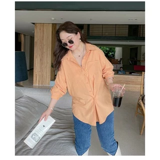 2ชิ้นลด50% (3015) เสื้อเชิ้ตแขนยาว ทรงเบสิคใส่เดี่ยวๆหรือใส่คลุมก็ได้ลุคโคเรียเวอร์เสื้อผ้าสาวอวบอ้วน พลัสไซส์