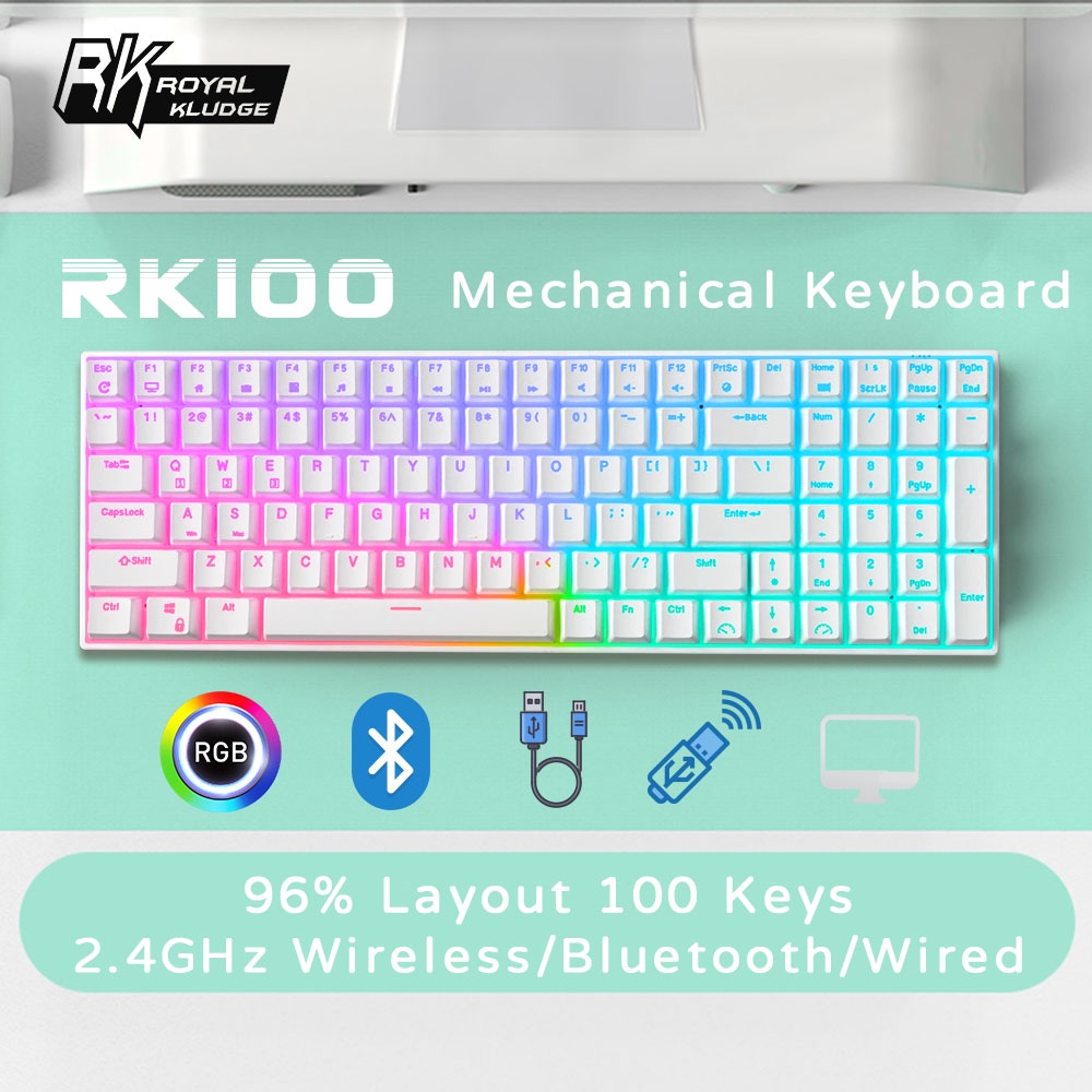 Royal Kludge RK100 RGB Hotswap RK English คีย์บอร์ดไร้สาย Bluetooth Wireless Mechanical Keyboard