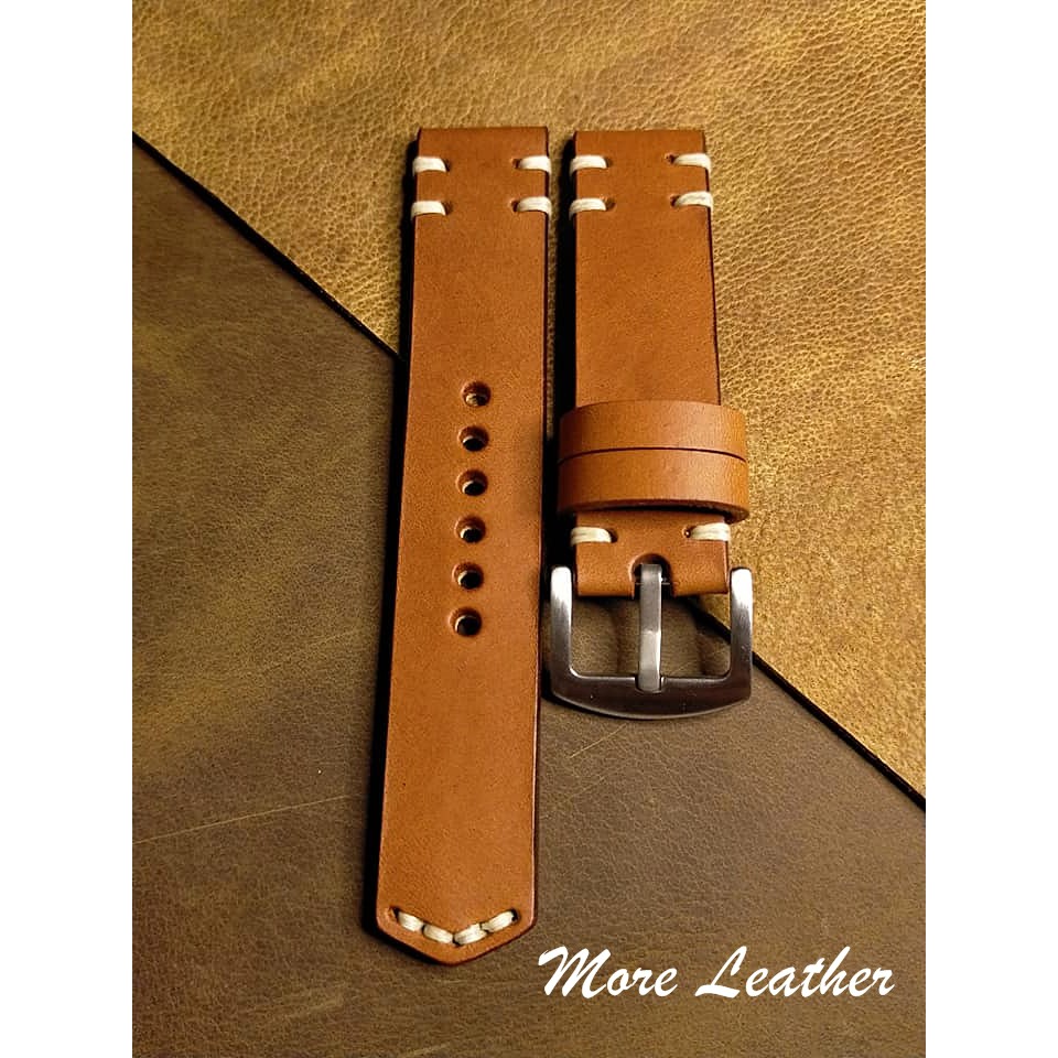 More Leather สายนาฬิกาหนังแท้ 100% สายนาฬิกาแฮนด์เมดสไตล์วินเทจ แถมฟรีสปริง1คู่ ขนาด18mm,20mm,22mm,24mm