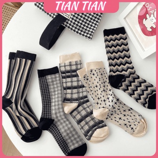 TIAN TIAN T149 ใหม่ ถุงเท้าแฟชั่น สไตล์เกาหลี ย้อนยุค ฤดูใบไม้ร่วง ฤดูหนาว สําหรับผู้หญิง