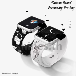 ✅ใหม่✅การ์ตูนซิลิโคนพิมพ์นักบินอวกาศ For iWatch 7/6/5/4/3/2/1 40 มม.38 มม.44 มม.42 มม.41 มม.45 มม.