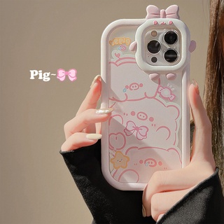 เคสโทรศัพท์มือถือแบบนิ่ม ใส กันกระแทก ลายหมูสีชมพู 2 in 1 สําหรับ IPhone 13 13pro 13mini 14 14pro 14max 12 11 Pro Max IX XR SE2 Plus