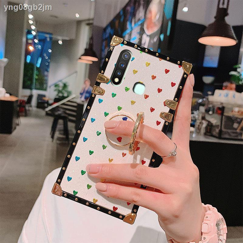 vivo เคสโทรศัพท์ oppo¤☜﹉Luxury Bling Glitter Diamond Square Kickstand Phone Case For VIVO Y19 Y17/Y1