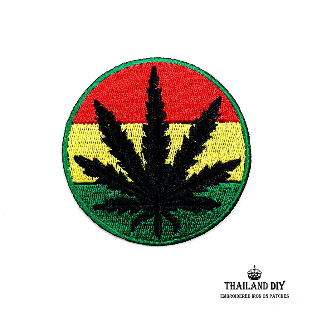 ตัวรีดติดเสื้อ ลายสัญลักษณ์ ใบกัญชา รูปกัญชา ธงเร้กเก้ Reggae Ganja Patch งานปัก DIY ตัวรีด อาร์มติด
