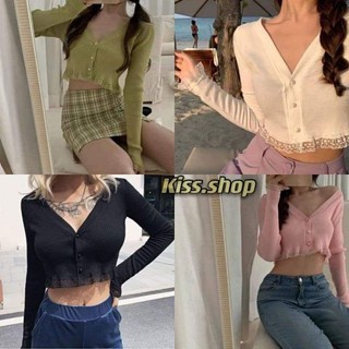 Kiss.shop🌟พร้อมส่ง🌟เสื้อยืดแขนยาว ใส่เบาสบายมากจ้า(5690)เสื้อยืด