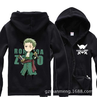 อะนิเมะ One Piece Zoro Zipper เสื้อ Hoodies ผู้ชาย Sportswear เสื้อกันหนาว Cotton Hoody Cosplay Costume