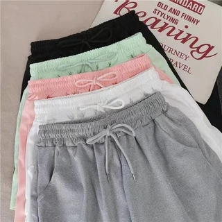 🚀ส่งเร็ว🚀M-3XL💕ใหม่+ราคาถูกที่สุด💕กางเกงขาสั้น กางเกงวอร์มขาสั้นเอาขอบยางยืด สไตส์เกาหลิโพลีเนือดีผ้าใส่สบายมาก