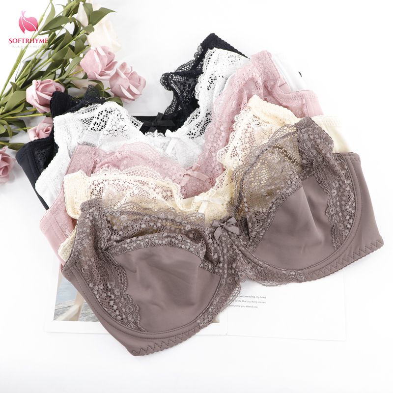 Softrhyme Full Cup Bra Plus ขนาดผู้หญิงลูกไม้ Bra Underwire ชุดชั้นในเซ็กซี่ 38D 40D 42D 44D 46D 48D