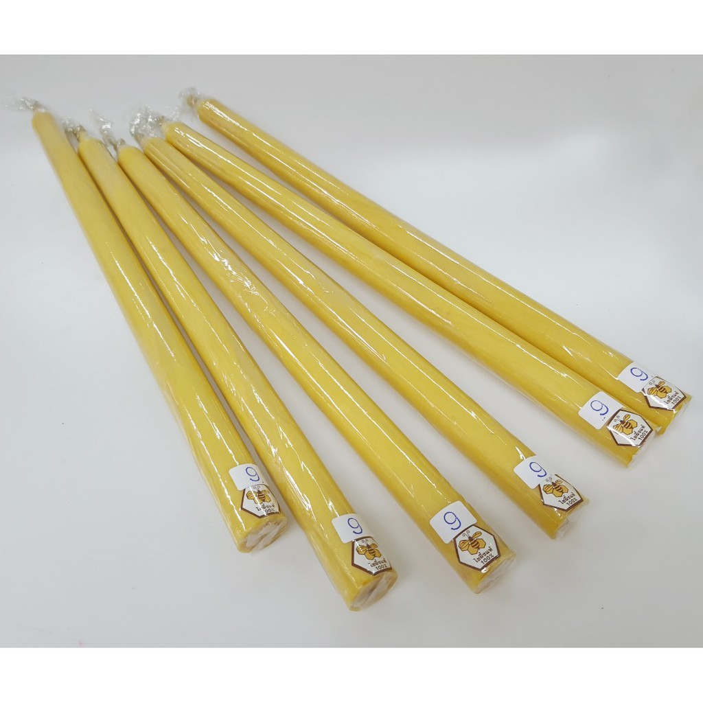 CA-001 เทียนชัย เทียนจุดงานมงคล เทียนงานพิธี เทียนบวงสรวง เทียนขี้ผึ้งแท้ 100 %  หนัก 9 บาท ไส้ 108 