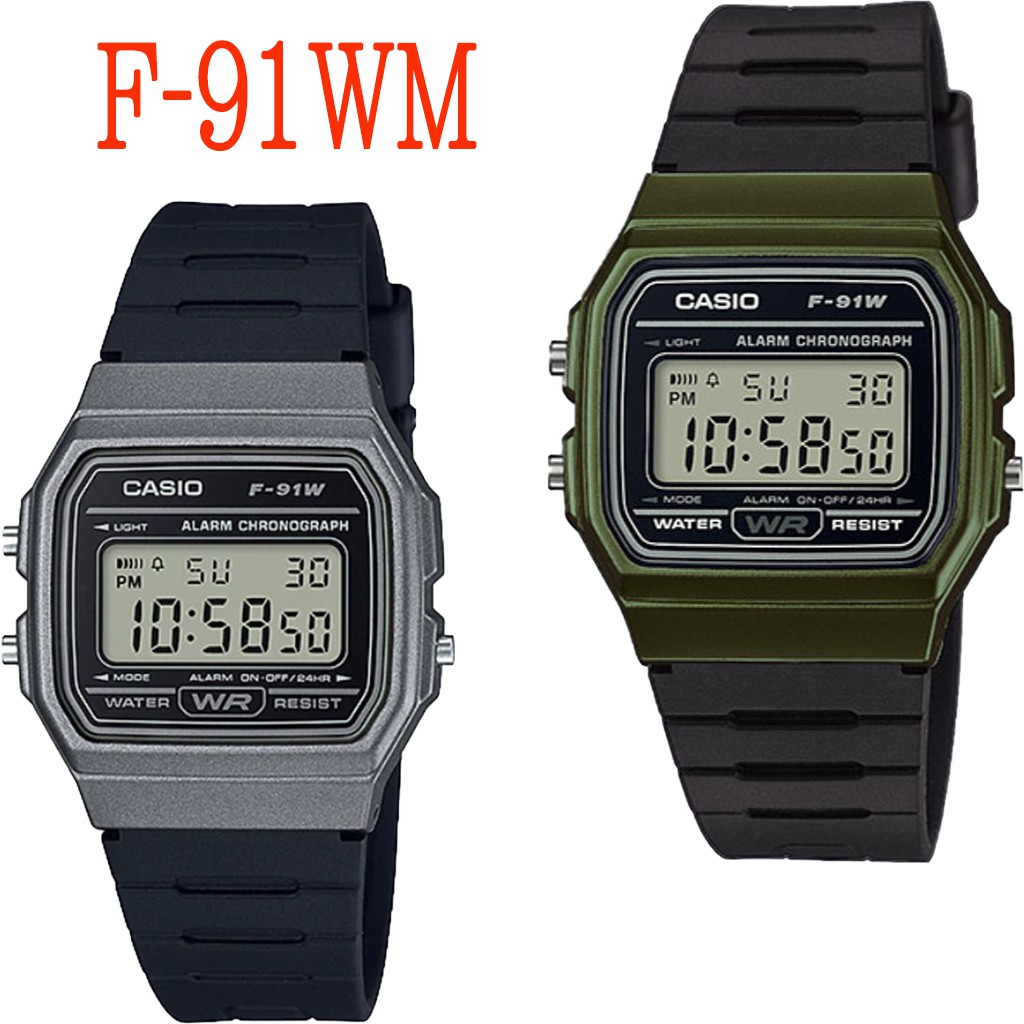 Casio Standard นาฬิกาข้อมือผู้หญิง สายสายเรซิน รุ่น F-91WM,2สี,สีเทา สีเขียว,ของแท้ 100%#M&F888G#