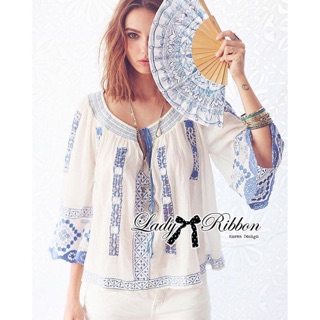 󾔏 Lady Ribbons Made 󾔏 Lady Dasha Relaxed Floral and Tribal Embroidered Cotton Top