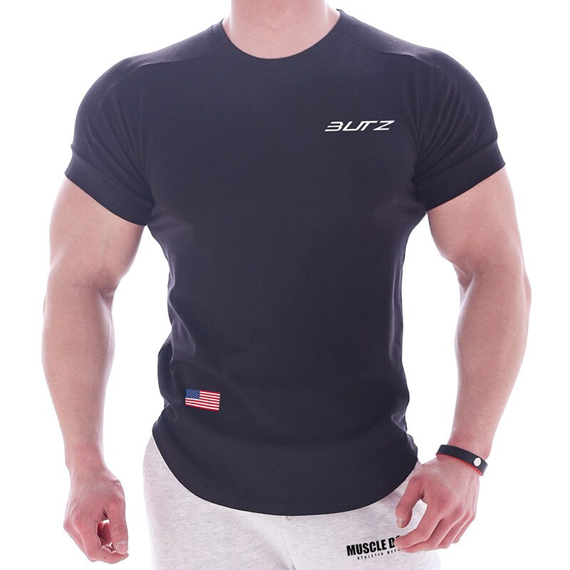 ผู้ชาย Tshirt Patchwork โค้ง Hem เสื้อแห้งเร็ว Gym ฟิตเนสออกกําลังกายเพาะกายกล้ามเนื้อ T เสื้อ