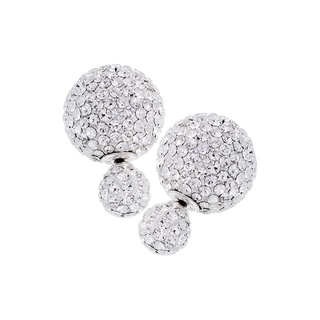 SILVER  THAI Pave ball earrings two-sided ball white fuchsia crystal silverต่างหู Pave ball ลูกบอลสองด้านสีขาวคริสตัล