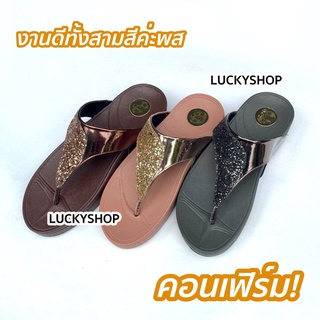 เพชรวิบวับ! รองเท้าแตะผู้หญิงแบบคีบส้นหนา สไตล์ฟลิปฟลอบ Flipflop ลายกากเพชร เบอร์ 36-40