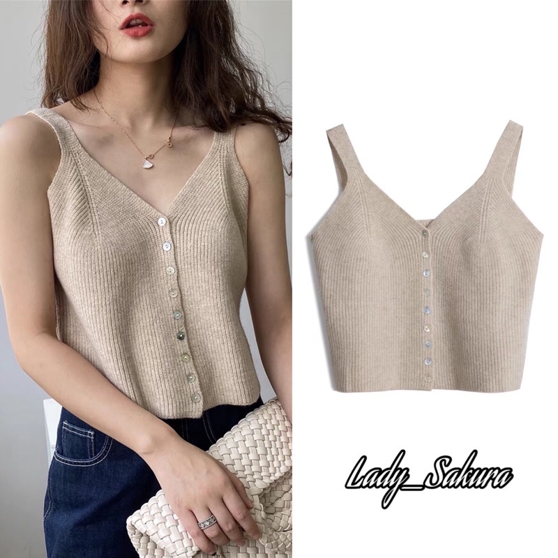 Lady_Sakura 6688/AH.GP#เสื้อครอบเเฟชั่นสายเดี่ยว#เสื้อไหมพรมสายเดี่ยวกระดุมหน้า 9 เม็ดแก่ใช้งานได้