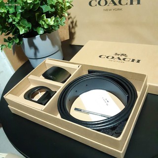 (แท้ 💯%‼) COACH F64839 WIDE MIX MODERN HARNESS REVERSIBLE SIGNATURE COATED CANVAS BELT