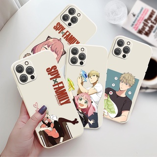 เคสโทรศัพท์มือถือ ซิลิโคนนิ่ม ขอบตรง ลายการ์ตูนอนิเมะ Spy×Family สีขาว สําหรับ iPhone 14 Pro 13Pro Max 12 11