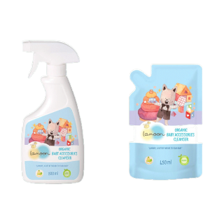 แพคคู่ ละมุนสเปรย์น้ำยาเช็ดทำความสะอาดของเล่น ของใช้เด็ก Lamoon Organic Baby Accessories Cleanser ขวดสเปรย์ + ถุงรีฟิล
