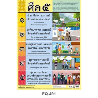 ศีล 5 EQ 491 โปสเตอร์กระดาษ หุ้มพลาสติก 50*70 cm