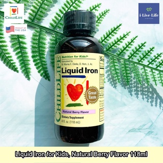 อาหารเสริม ธาตุเหล็ก ชนิดน้ำ รสเบอร์รี่ธรรมชาติ Liquid Iron for Kids, Natural Berry Flavor 118ml - ChildLife