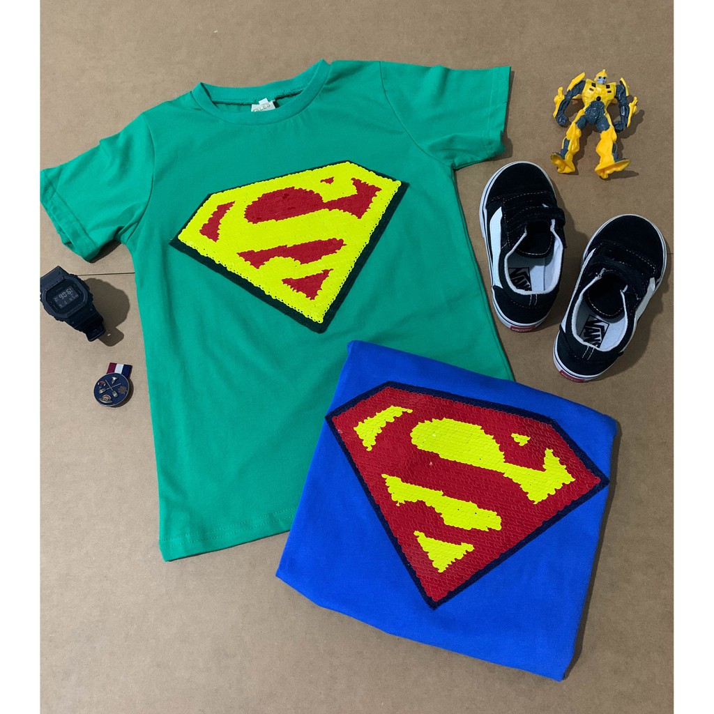 เสื้อยืดซูเปอร์ฮีโร่ lelaki perempuan superman Kids Tales Kids superman ซูเปอร์ฮีโร่