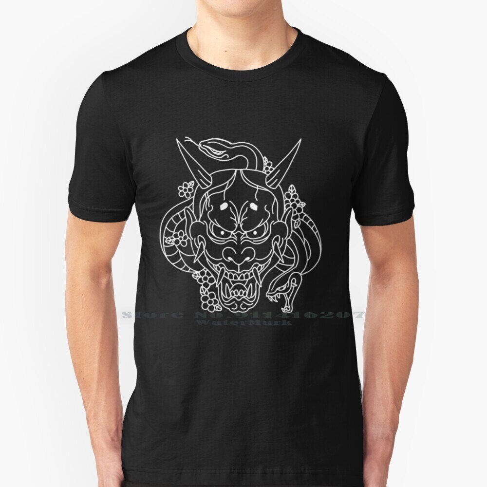 Majima Tattoo Linework T เสื้อ 100% ผ้าฝ้ายแท้ Hannya Demon Tattoo ดอกไม้ Cool Majima Goro Yakuza Vi