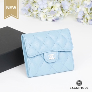 CHANEL TRI FOLD WALLET BLUE CAVIAR GHW