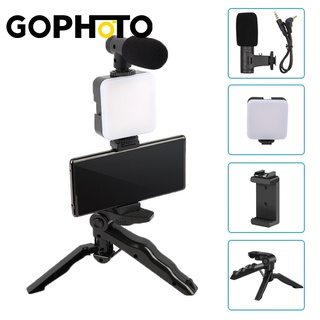 Smartphone Vlogging Studio Kits เซ็ตถ่าย Vlog อุปกรณ์ถ่ายวิดีโอ ขาตั้ง ที่จับสมาร์ทโฟน ไมค์ ไฟ LED ครบชุดพร้อมถ่าย