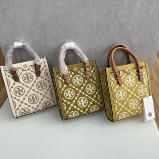 Tory Burch Ladys T Monogram Jacquard กระเป๋าถือ กระเป๋าสะพายไหล่ แบบหนังนูน ขนาดมินิ สําหรับสตรี