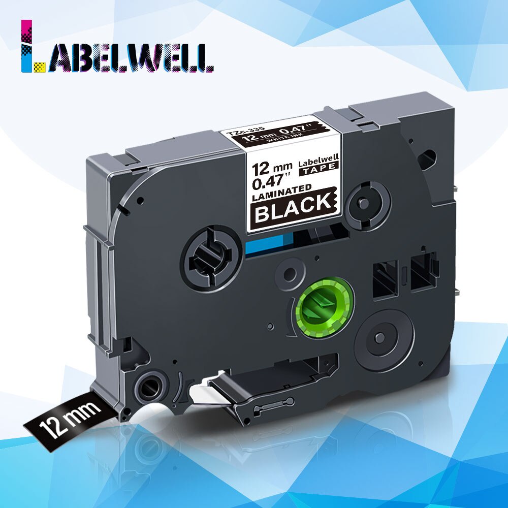 Labeling tape Compatible for 335 12mm*8M White on Black Laminated Label tape Compatible for Label Pr