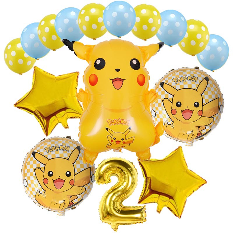 20 ชิ้น Pokemon Gold Pikachu ฟอยล์ Baloon 32 นิ้วจํานวนบอลลูนตกแต่งงานเลี้ยงวันเกิด