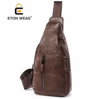 ETONWEAG กระเป๋าคาดอก สะพายข้าง สไตล์ เรโทร (Retro Style)  PU Leather (สีน้ำตาล/Brown)