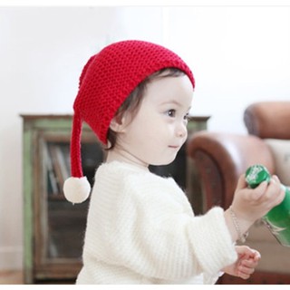 หมวกไหมพรม Xmas เอลฟ์น้อย แต่งพู่นุ่มนิ่ม สีแดง