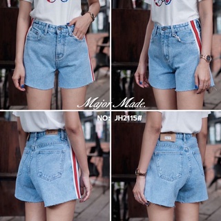 JH2115#S-XL#ยีนส์ขาสั้นแต่งแถบ#jeans house