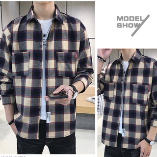 เสื้อเชิ้ต ลายตาราง เสื้อเชิ๊ตแขนยาวผู้ชาย mens casual shirt