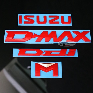 All New Isuzu D-MAX Ddi M / M AT 2020 ชุด 4 ชิ้น ป้ายโลโก้ ตัวนูน ISUZU D-MAX Ddi 2020 2021 2022 ติดท้ายรถกระบะ สีแดง