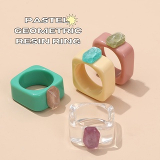 4pcs Pastel Geometric Resin Ring