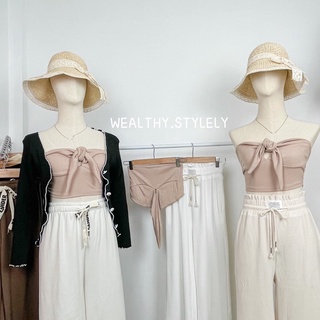 Wealthy.stylely - 🎀 W19 เกาะอก ผูกโบว์ น่ารักมาก เสื้อสายฝอ เสื้อเกาะอก ใส่ไปเที่ยวทะเล ใส่ไปคาเฟ่ เสื้อผ้าแซ่บๆ